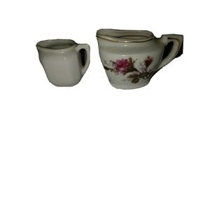 2 Vintage Minature/ Personal Creamers, 1 White and 1 Pink Roses w/ Gold Trim